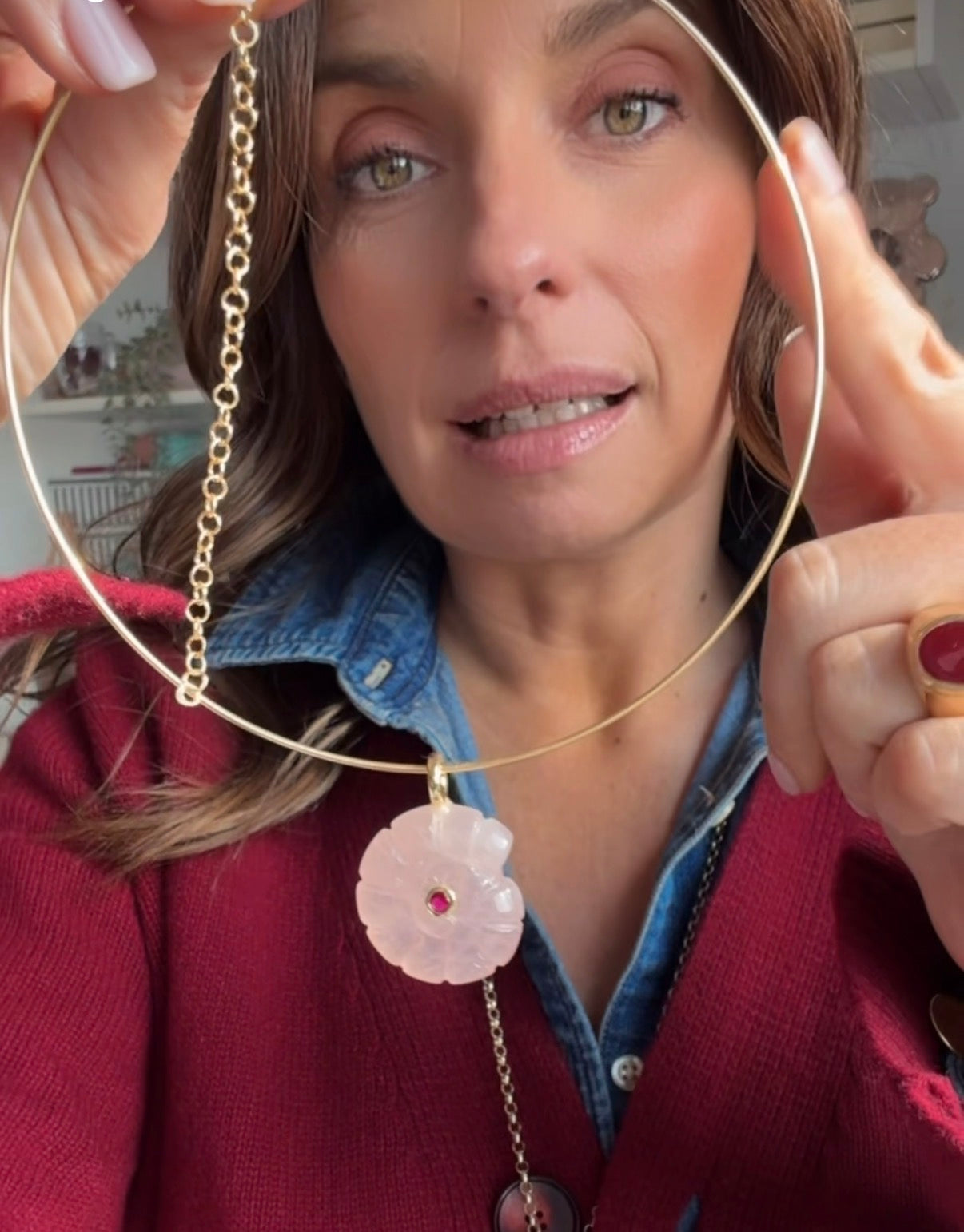 Ciondolo Ammonite Quarzo Rosa